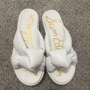 SAM EDELMAN Women's Knotted Slide Sandals Open-Toe Vegan Leather White Size 8.5
